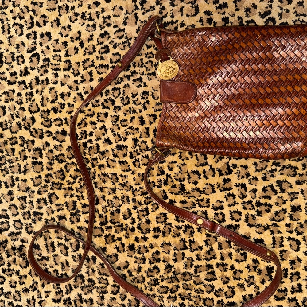 BRAHMIN Elegant Brown Woven Leather Crossbody Bag